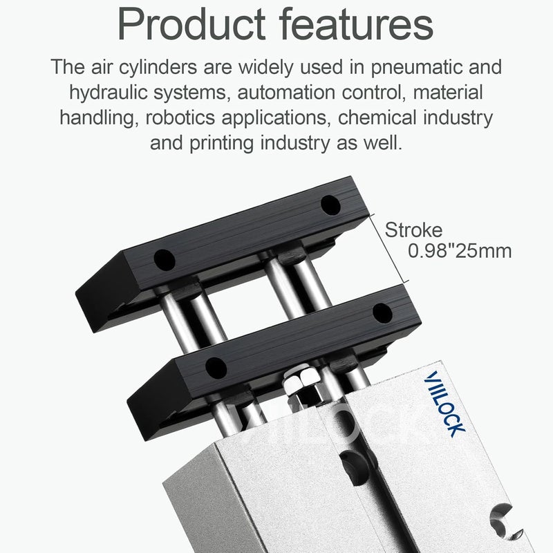 VIILOCK Pneumatic Air Cylinder 20mm Bore 25mm Stroke, Small Air Cylinder Double Rod Double Action TN20x25 - Image 3